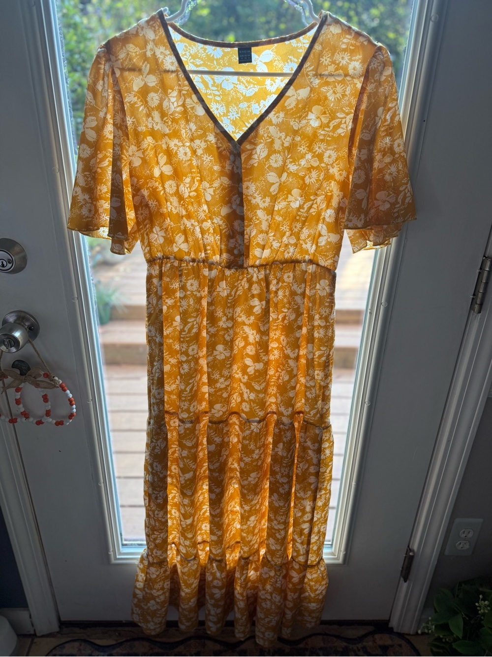 Yellow Floral V-Neck Tiered Maxi Dress